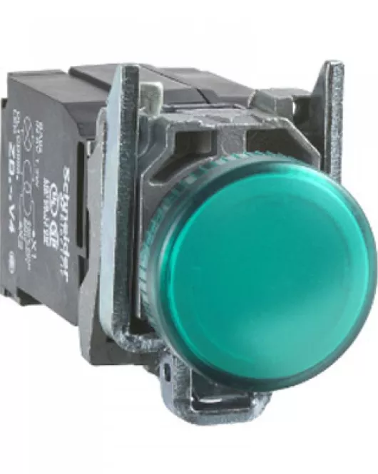 Pilot light, Harmony XB4,metal, green, 22mm, universal LED, plain lens, 230...240V AC